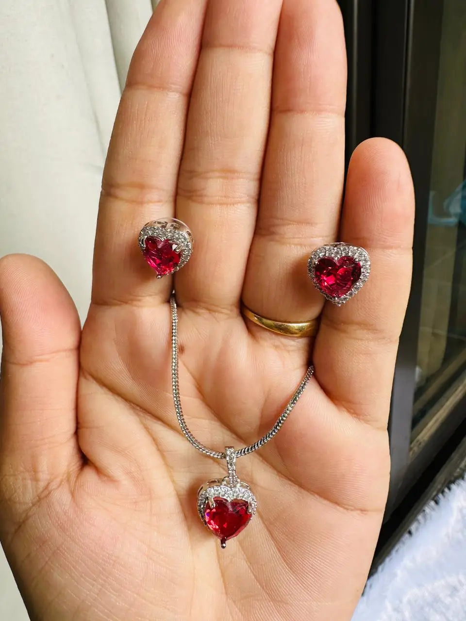 Heart Shape Stone Pendent Set With Earrings For Women and Girls