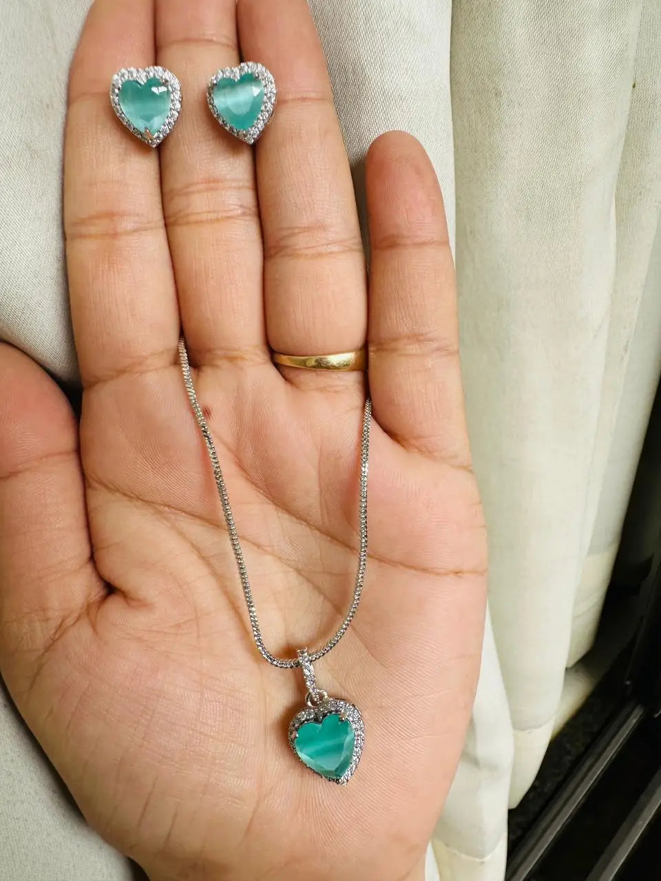 Heart Shape Stone Pendent Set With Earrings For Women and Girls