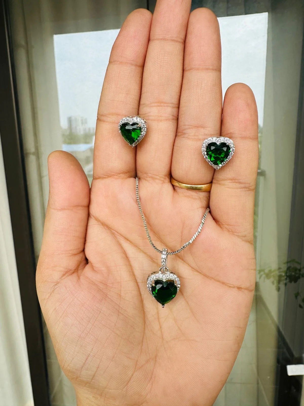 Heart Shape Stone Pendent Set With Earrings For Women and Girls